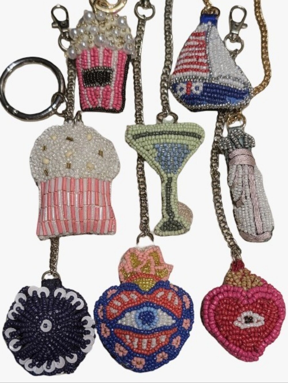 3D Hand Beaded Bag Charms/ Keychains lof of 8